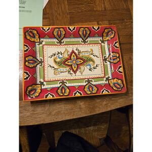 Espana Lifestyle Rossario Hand Painted Crafted Platter Red Floral Paisley